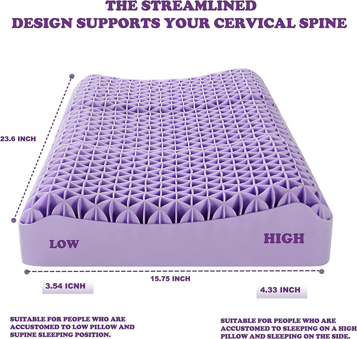 Purple Pillow by Berklan 100% Elastic Grid Ergonomic for Hot Sleepers