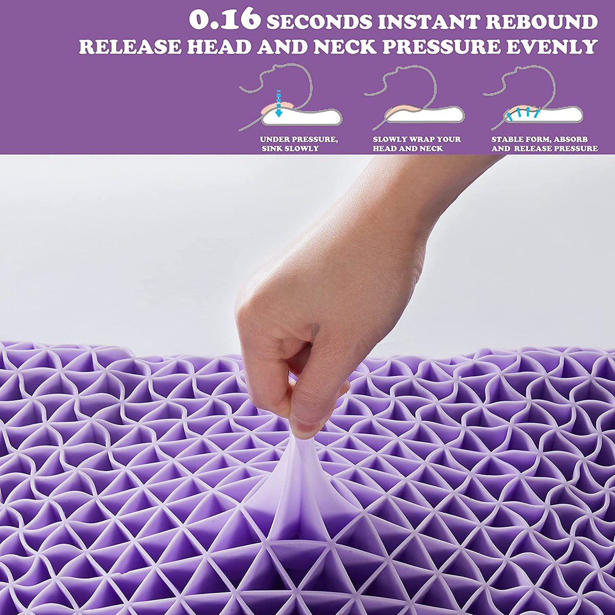 Purple Pillow by Berklan 100% Elastic Grid Ergonomic for Hot Sleepers