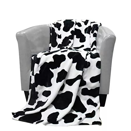 Fleece Cow Print Blanket Black and White, Small Bed Cow Warm Blankets Plush, Bedroom Decor