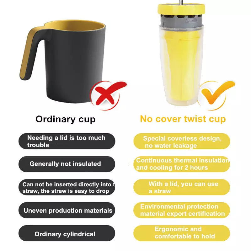 Twizz Travel Mug with Straw Unique Twist Leak-Proof Design,Silicone Membrane Twist Top