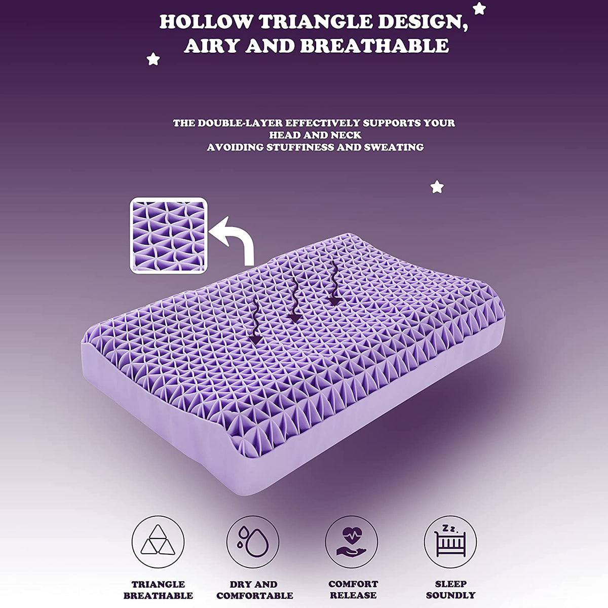 Purple Pillow by Berklan 100% Elastic Grid Ergonomic for Hot Sleepers